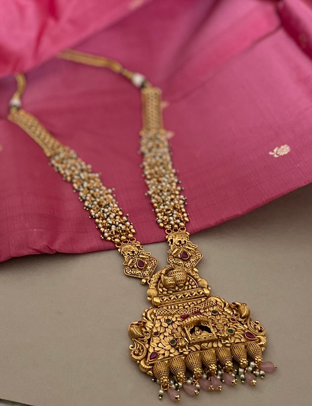 Pink Temple Bridal Necklace Set