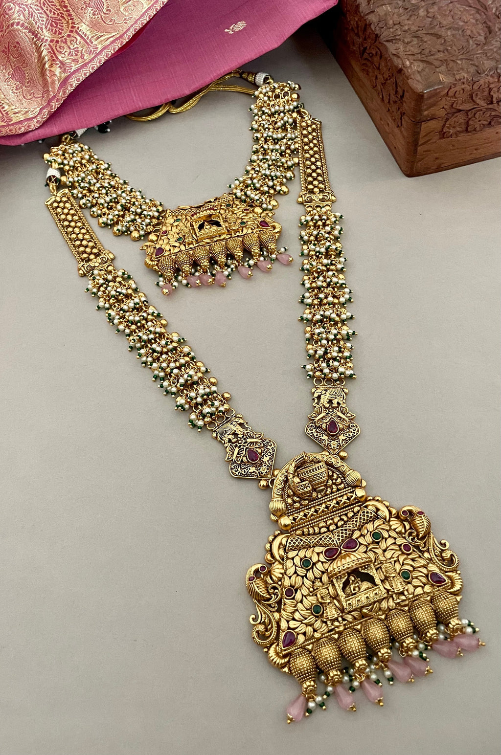 Pink Temple Bridal Necklace Set