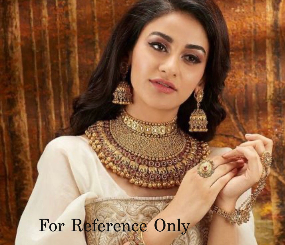 Sabyasachi Inspired/Designer Bridal Jewelry Set/Gold Choker Bridal Set/Pink&Mintgreen Bridal Set/Indian Bridal Jewelry Set/Bollywood Jewelry
