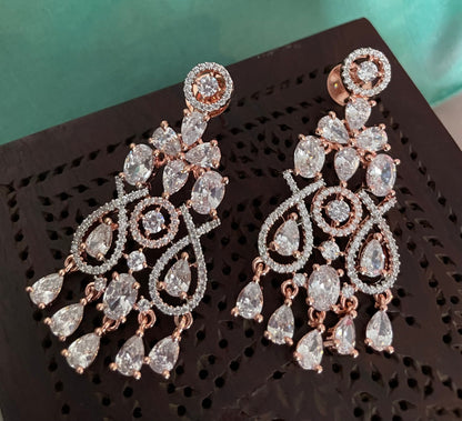 Rosegold Diamond Set/American Diamond Set/Diamond Tika Set/CZ Set/Zicon Jewelry/Indian Jewelry Set/Wedding Set