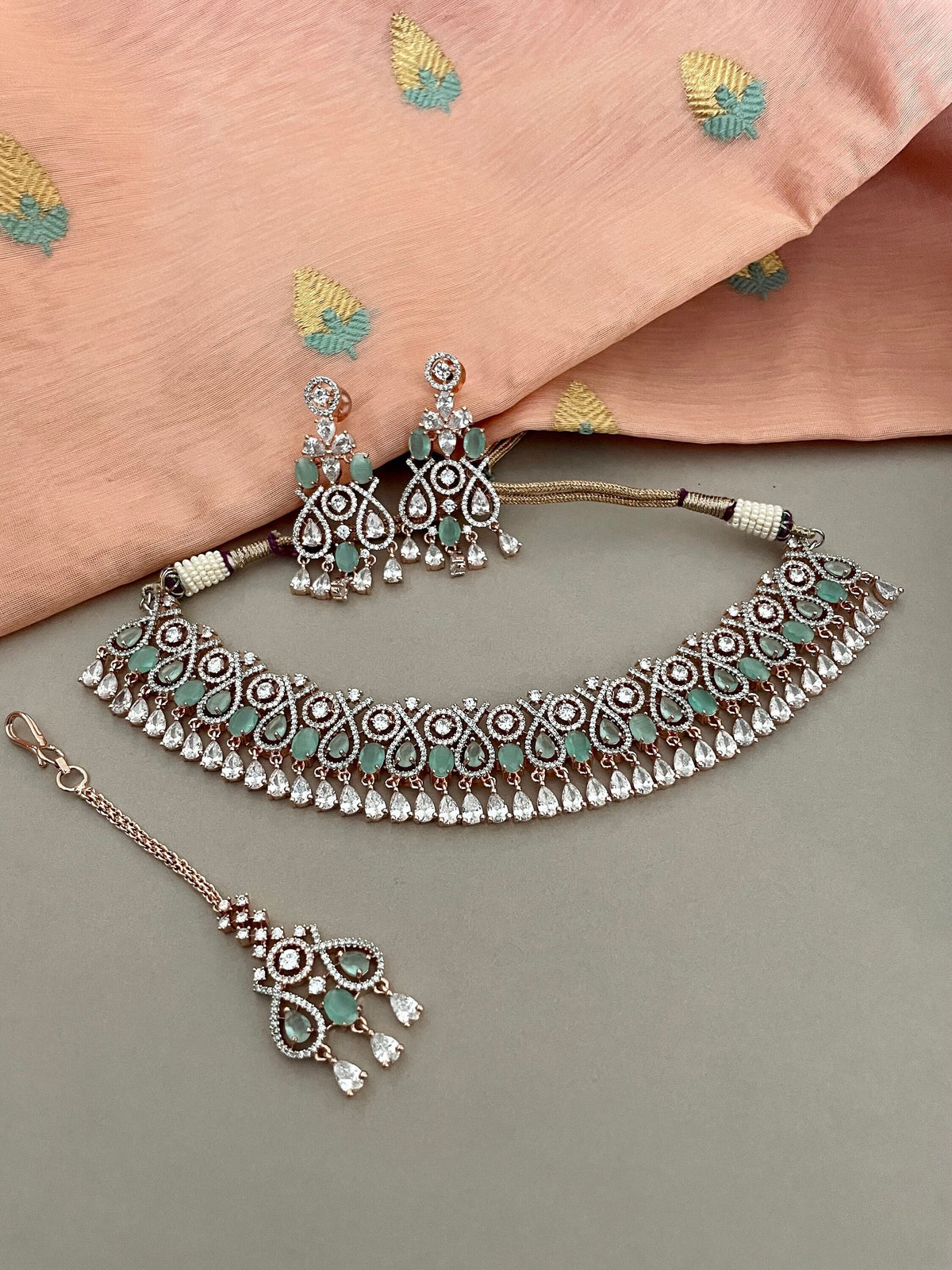 Mintgreen Rosegold Faux Diamond Set