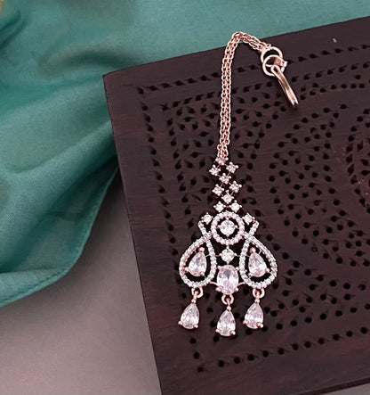 Rosegold Diamond Set/American Diamond Set/Diamond Tika Set/CZ Set/Zicon Jewelry/Indian Jewelry Set/Wedding Set