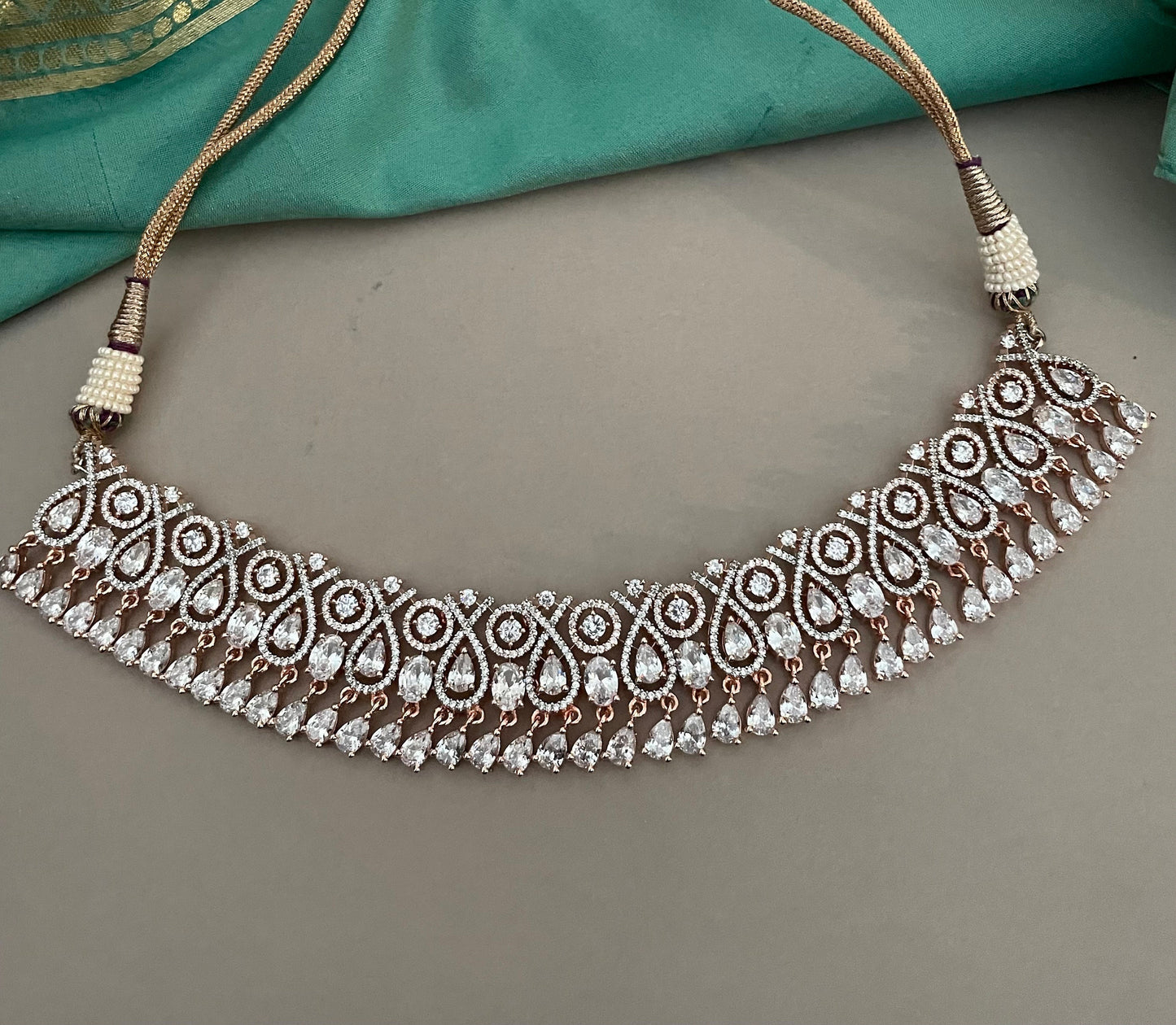 Rosegold Diamond Set/American Diamond Set/Diamond Tika Set/CZ Set/Zicon Jewelry/Indian Jewelry Set/Wedding Set