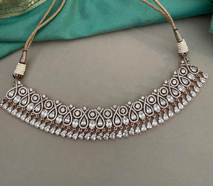 Rosegold Diamond Set/American Diamond Set/Diamond Tika Set/CZ Set/Zicon Jewelry/Indian Jewelry Set/Wedding Set