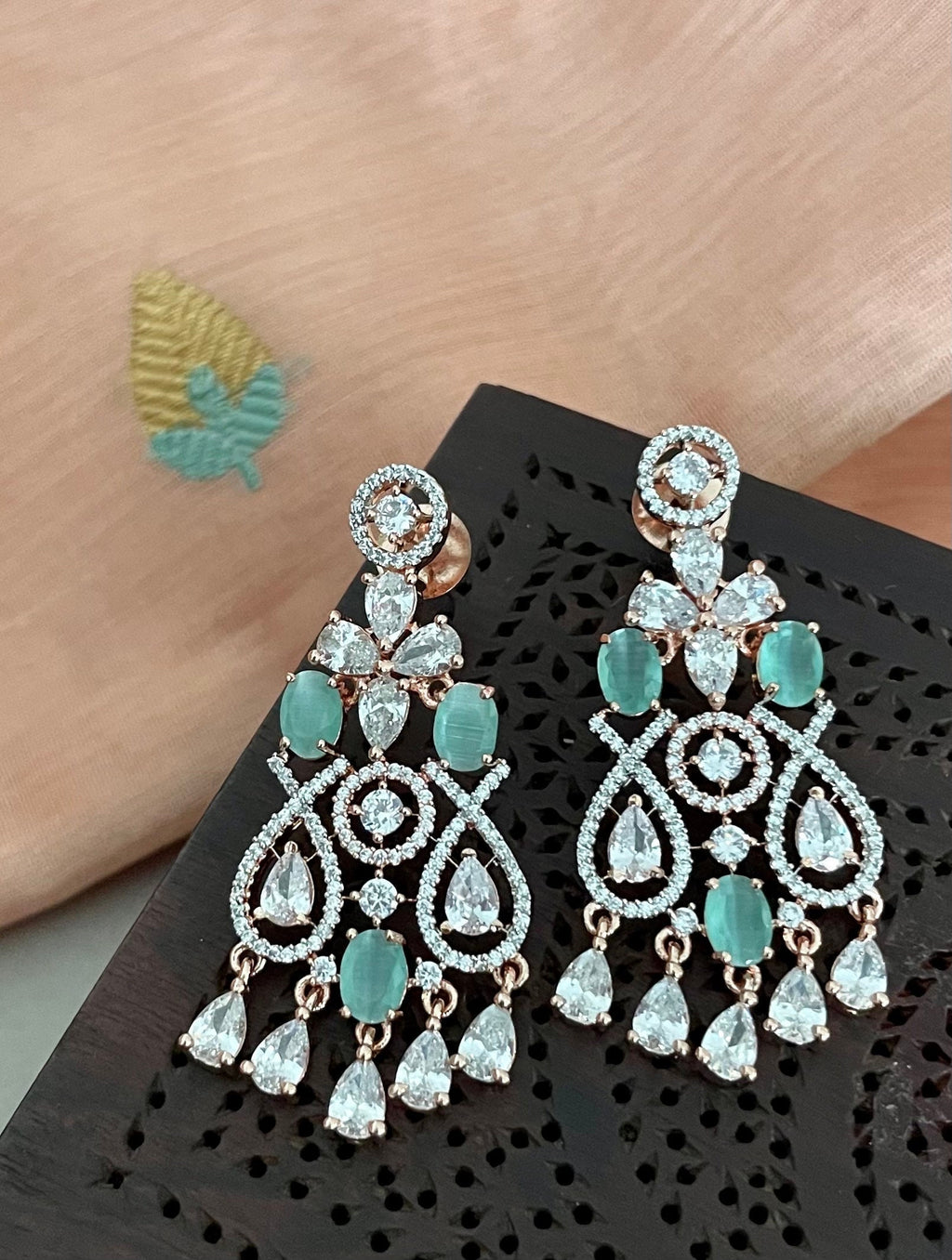 Mintgreen Rosegold Faux Diamond Set