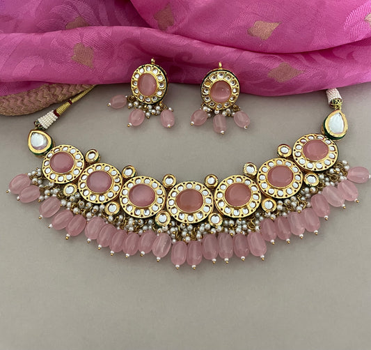 Pink Choker Necklace Set/Kundan Jewelry Set/Tika Set/Indian Jewelry Set/Bollywood Jewelry/Wedding Set/Punjabi Jewellery