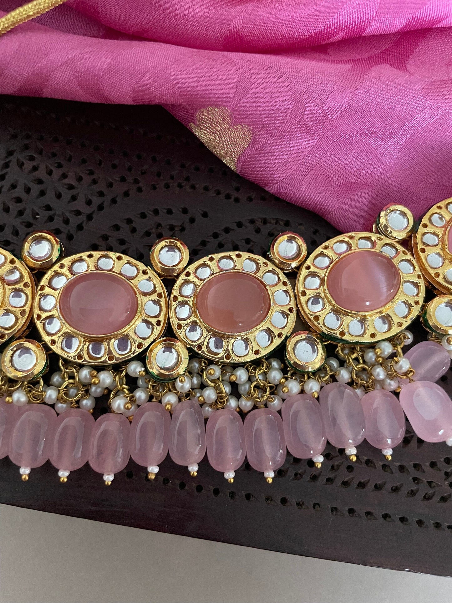 Pink Choker Necklace Set/Kundan Jewelry Set/Tika Set/Indian Jewelry Set/Bollywood Jewelry/Wedding Set/Punjabi Jewellery
