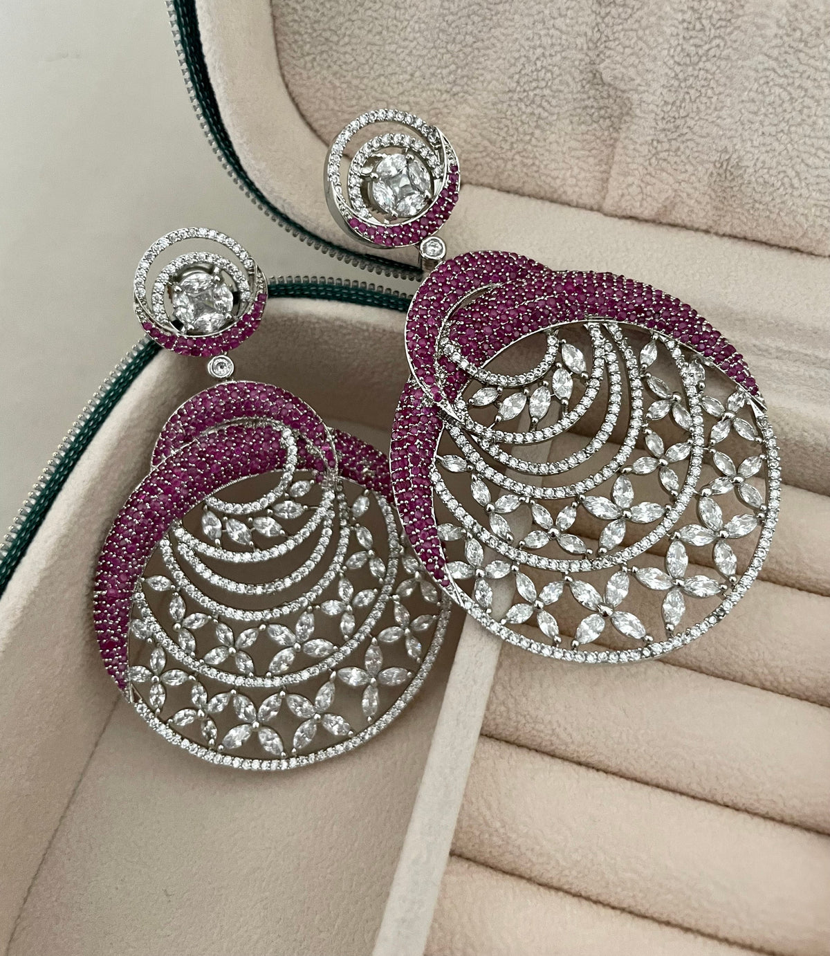 Ruby Faux Diamond Chandbali Earrings