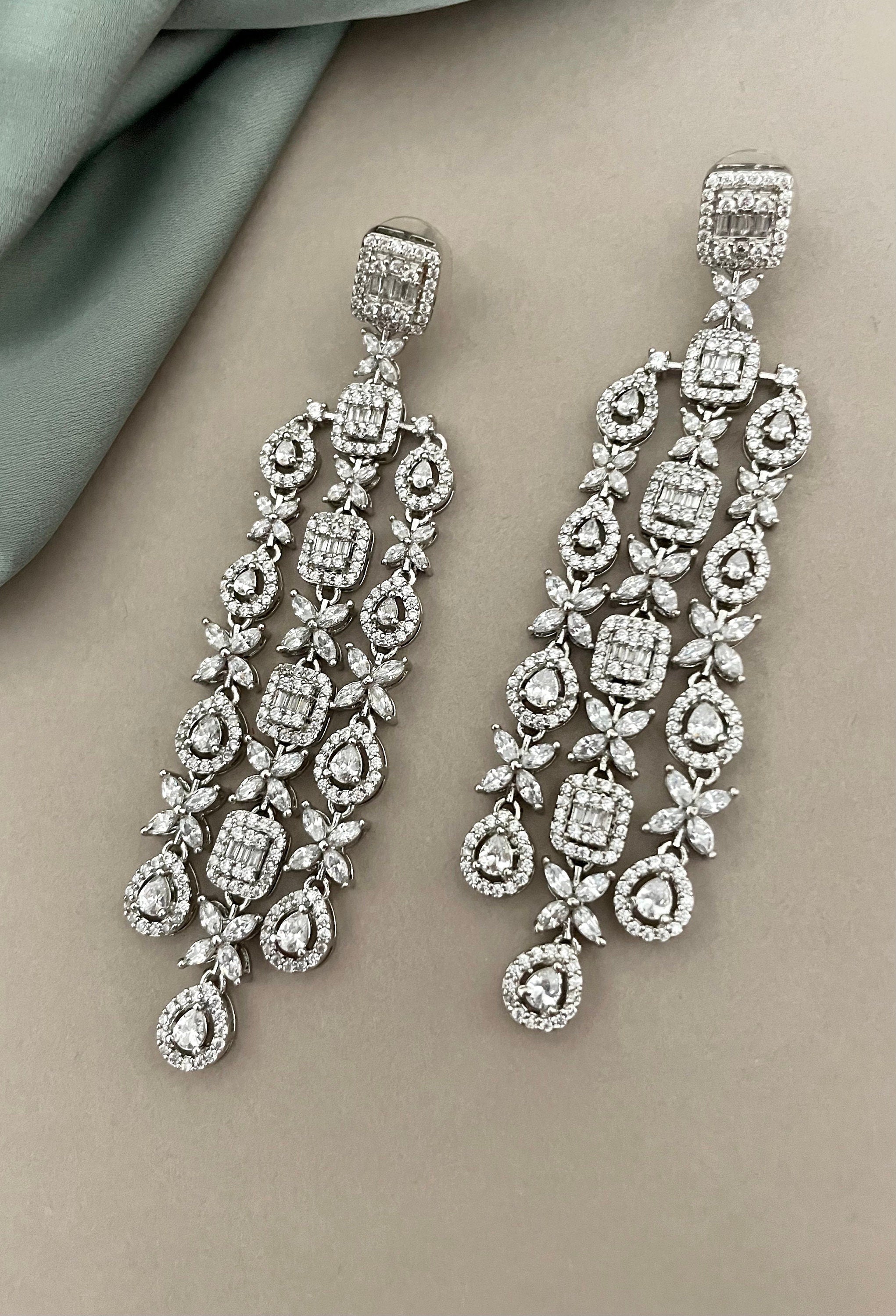 Long Faux Diamond Earrings