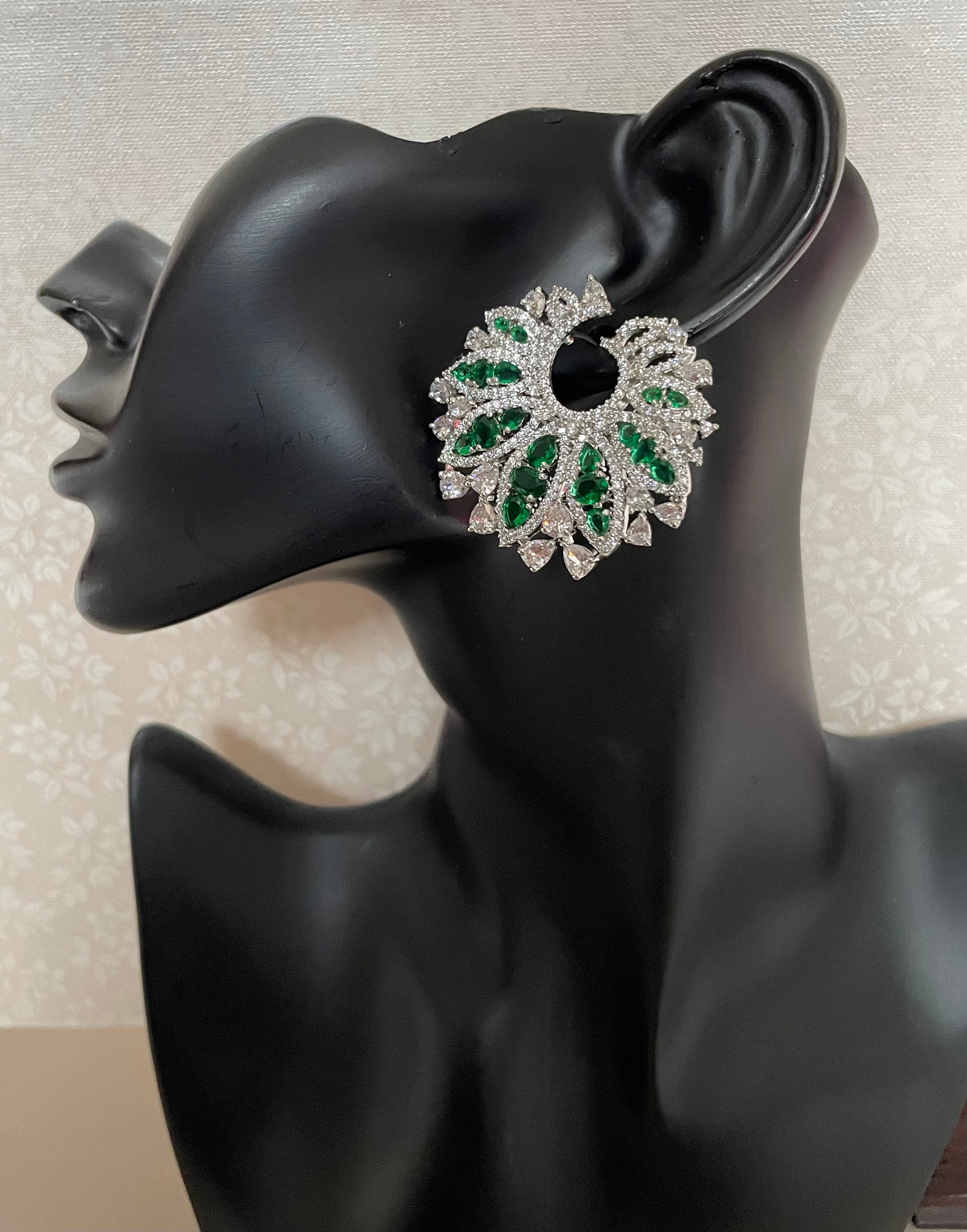Emerald Green Faux Diamond Earrings