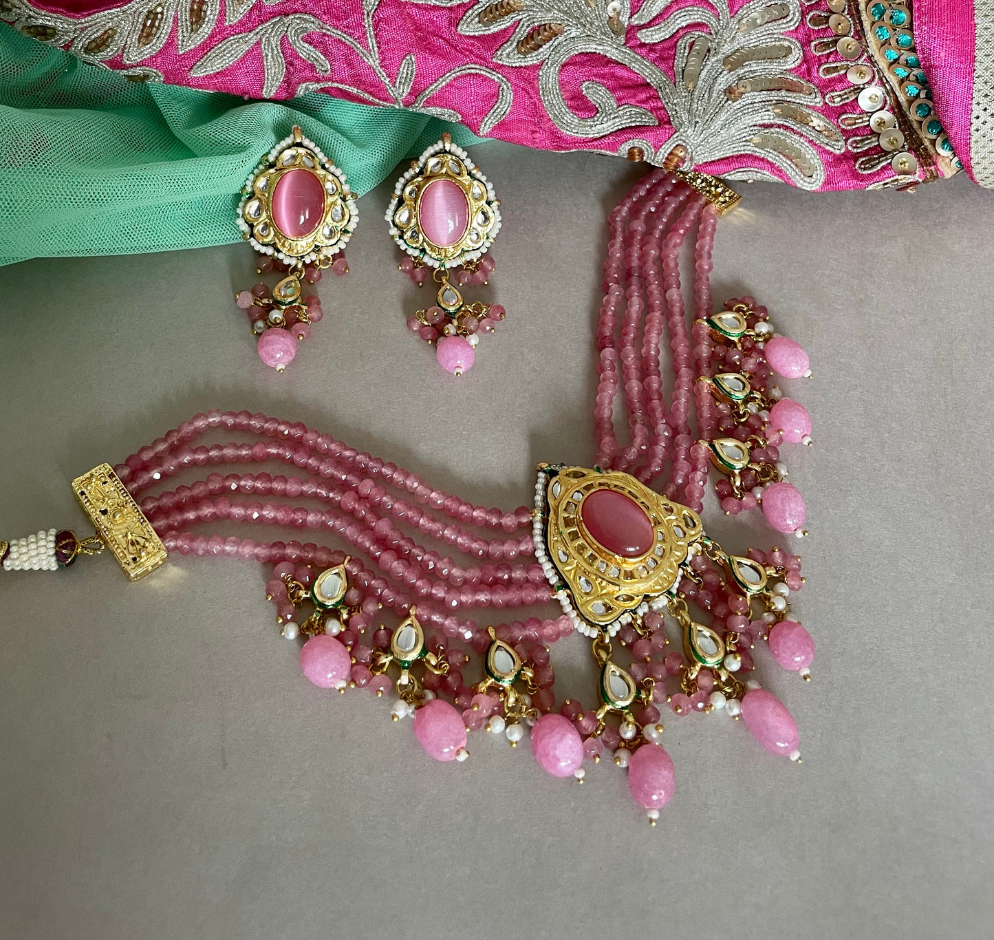 Sabyasachi Inspired/Pink Kundan Jewelry Set/Meenakari Necklace/Fine Jewelry/Kundan Choker Set/Indian Jewelry Set/Bollywood Jewelry