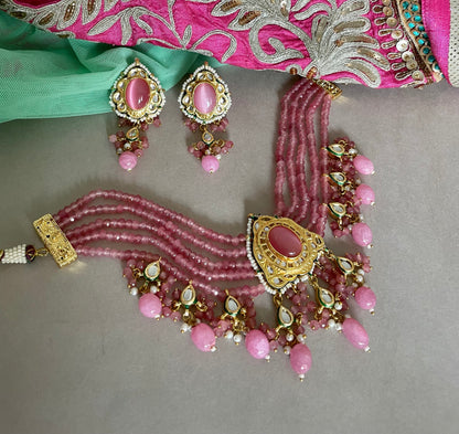 Sabyasachi Inspired/Pink Kundan Jewelry Set/Meenakari Necklace/Fine Jewelry/Kundan Choker Set/Indian Jewelry Set/Bollywood Jewelry