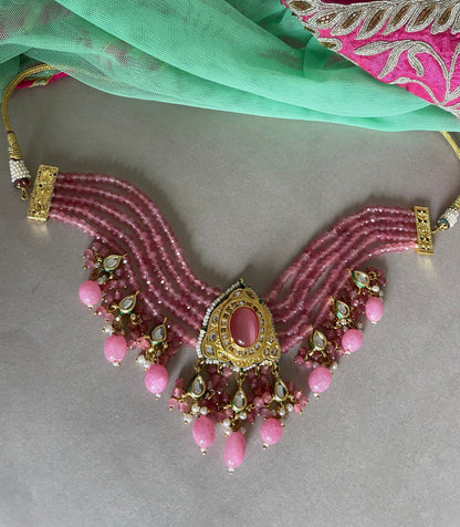 Sabyasachi Inspired/Pink Kundan Jewelry Set/Meenakari Necklace/Fine Jewelry/Kundan Choker Set/Indian Jewelry Set/Bollywood Jewelry