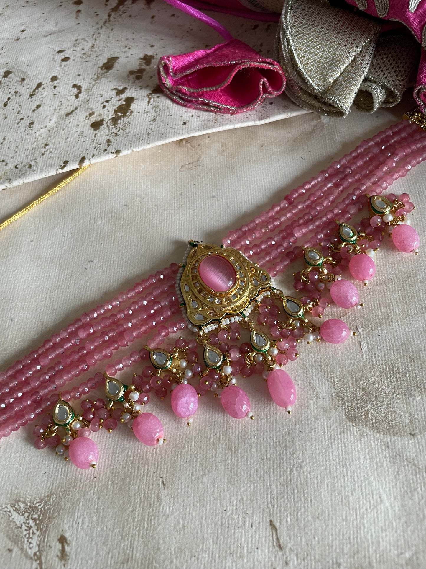 Sabyasachi Inspired/Pink Kundan Jewelry Set/Meenakari Necklace/Fine Jewelry/Kundan Choker Set/Indian Jewelry Set/Bollywood Jewelry