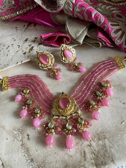 Sabyasachi Inspired/Pink Kundan Jewelry Set/Meenakari Necklace/Fine Jewelry/Kundan Choker Set/Indian Jewelry Set/Bollywood Jewelry