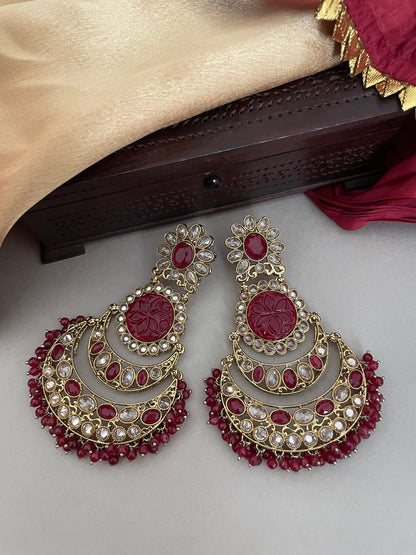 Red Bridal Polki Jewelry Set/Bridal Choker Set/Bollywood Jewelry/Polki Necklace Set/Polki Chandbalis/Indian Jewelry Set/Tika Set