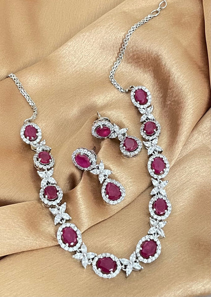 Ruby Red and Diamond Set/American Diamond Red Set/Cubic Zirconia Set/Indian Jewelry Set/Wedding Set
