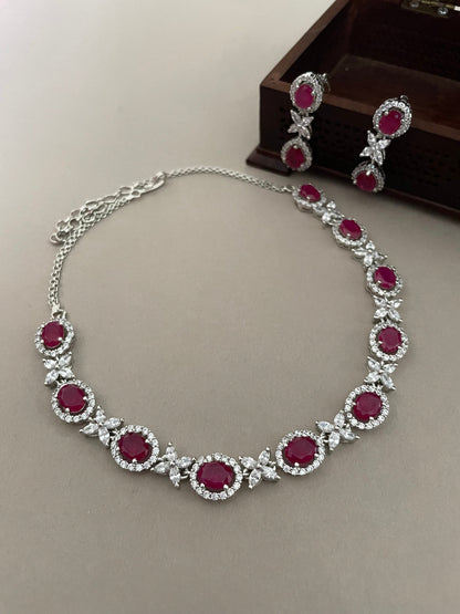 Ruby Red and Diamond Set/American Diamond Red Set/Cubic Zirconia Set/Indian Jewelry Set/Wedding Set