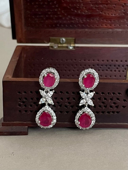 Ruby Red and Diamond Set/American Diamond Red Set/Cubic Zirconia Set/Indian Jewelry Set/Wedding Set