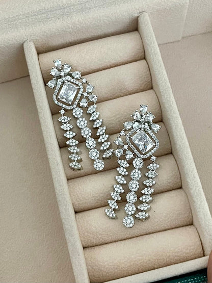 Diamond Set/American Diamond Set/CZ Set/Cocktail Necklace Set/Diamond Earrings/Cubic Zirconia/Indian Jewelry Set/Wedding Set