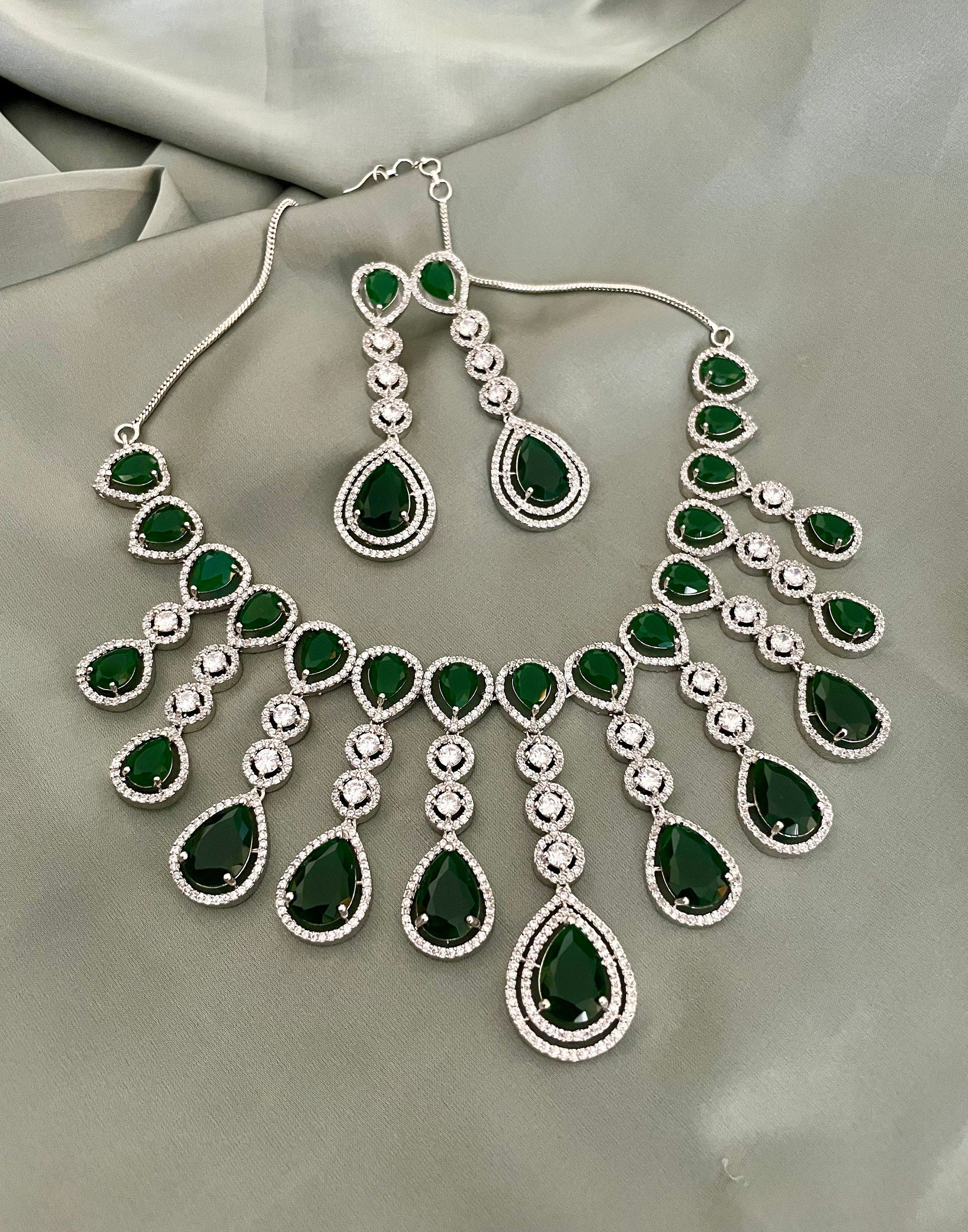 Emerald Green Faux Diamond Necklace Set
