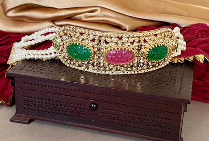 Pink and Green Jadau Jewelry Set/Jadau Choker Set/Hyderabadi Jadau Set/Bollywood Jewelry/Indian Jewelry/Wedding Necklace