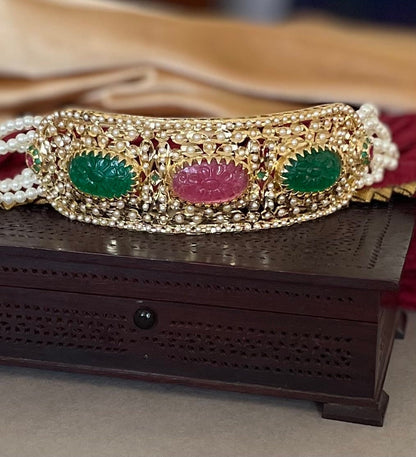 Pink and Green Jadau Jewelry Set/Jadau Choker Set/Hyderabadi Jadau Set/Bollywood Jewelry/Indian Jewelry/Wedding Necklace