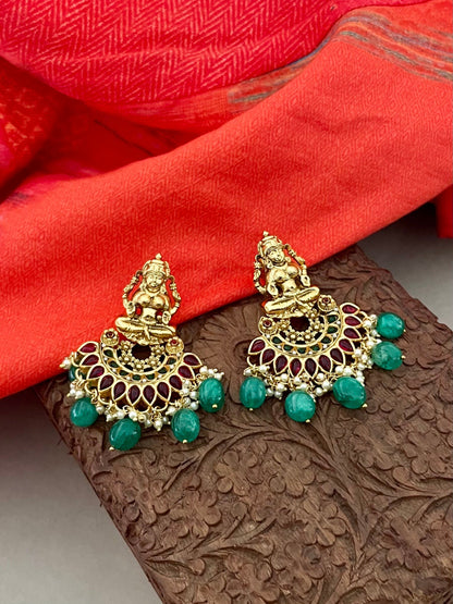 Sabyasachi Inspired/Red and Green Temple Bridal Jewelry Set/Goddess Lakshmi  Bridal Set/Indian Bridal Jewelry Set/Bollywood Jewelry