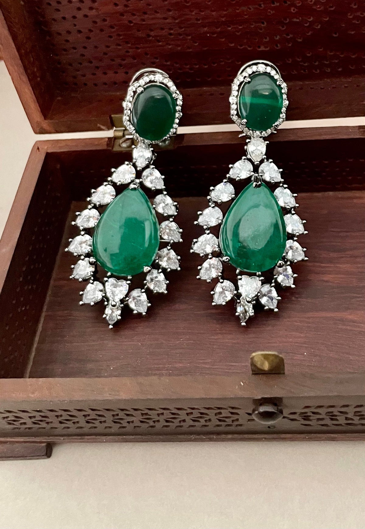 Green Victorian Faux Diamond Earrings
