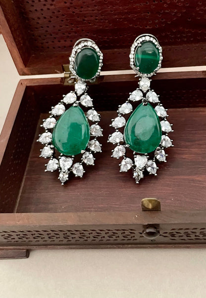 Green Diamond Earrings/Victorian Earrings/Indian Jewelry/Indian Earrings/CZ Earrings/American Diamond/Cocktail Earrings/Wedding Jewelry
