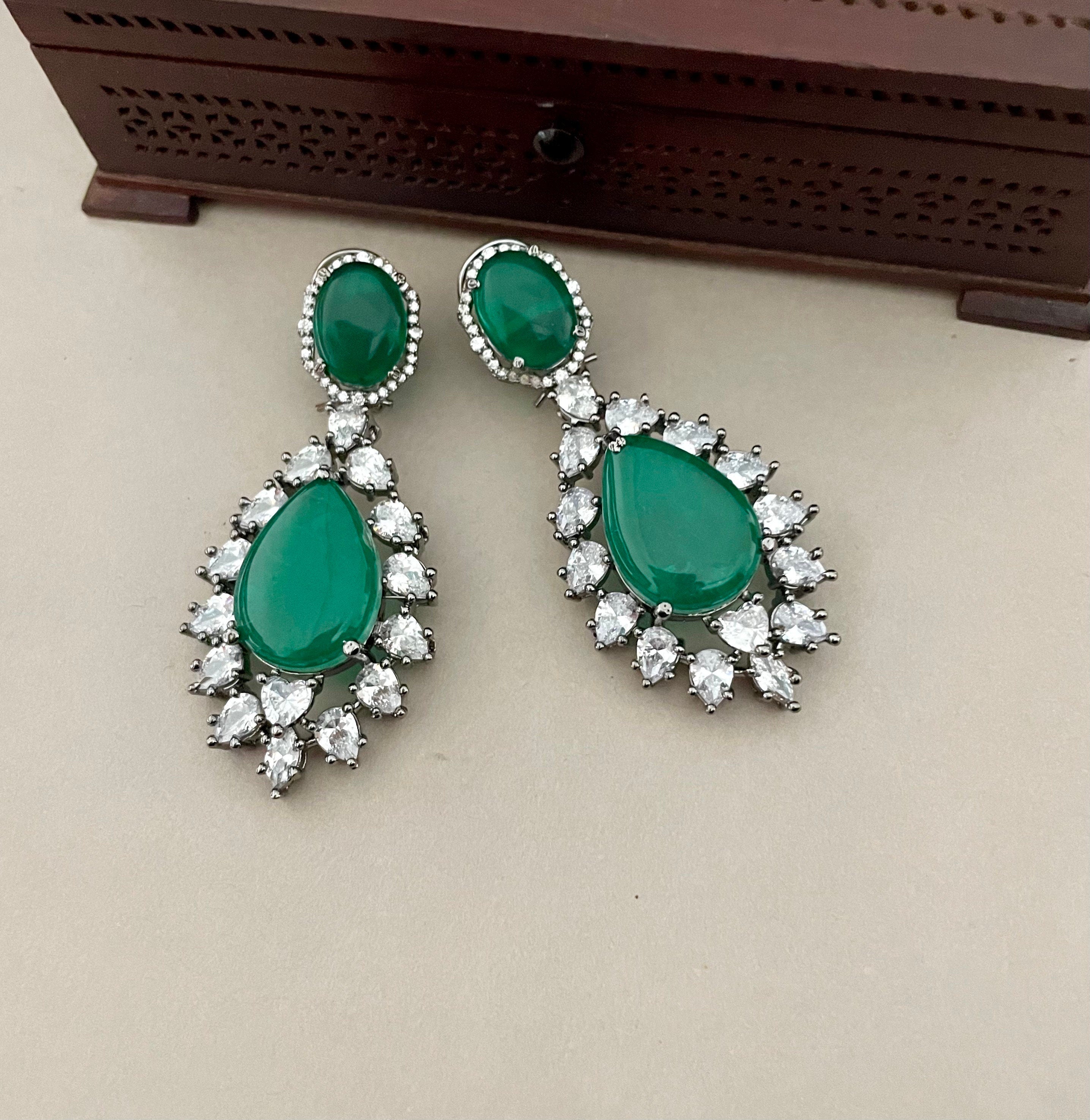 Green Victorian Faux Diamond Earrings
