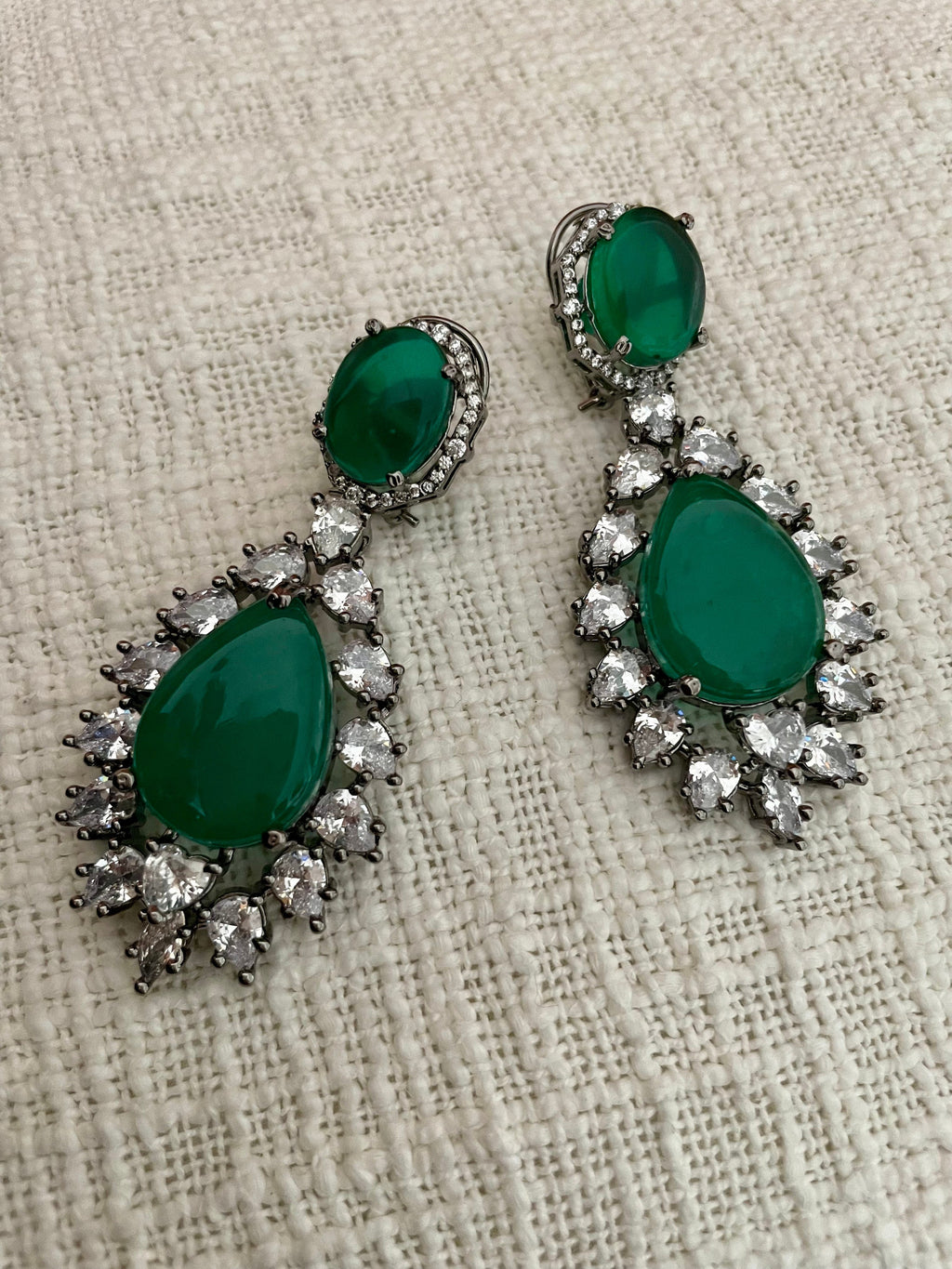 Green Victorian Faux Diamond Earrings