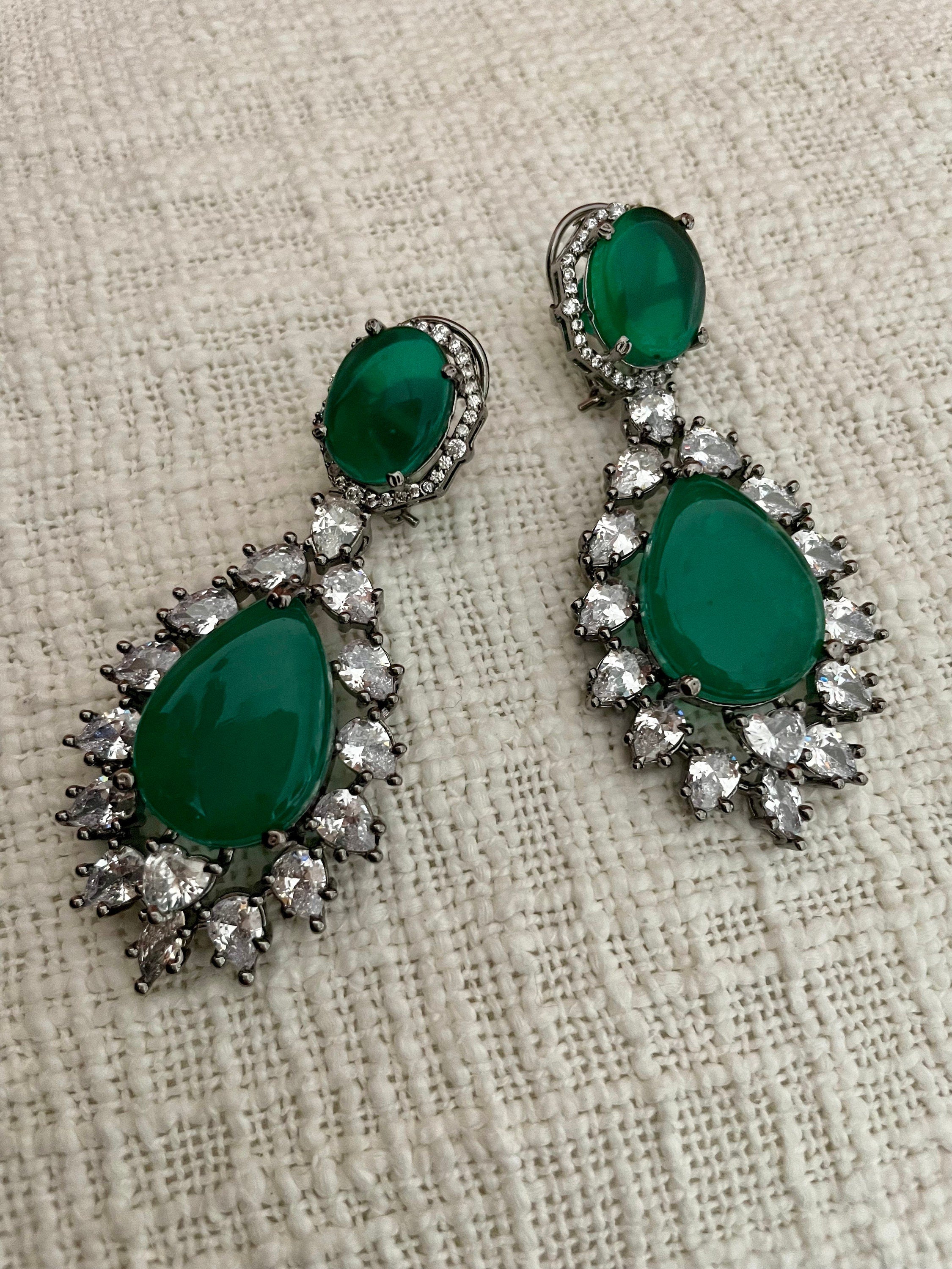 Green Victorian Faux Diamond Earrings