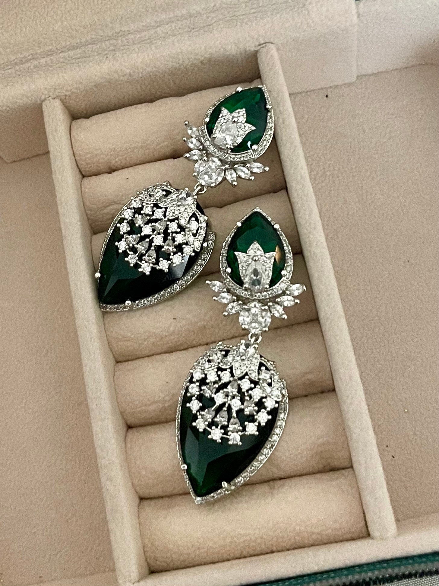 Emerald Green Faux Diamond Earrings