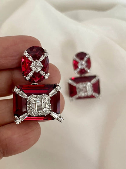 Red Diamond Earrings/Indian Jewelry/Indian Earrings/CZ Earrings/American Diamond/Cocktail Earrings/Wedding Jewelry