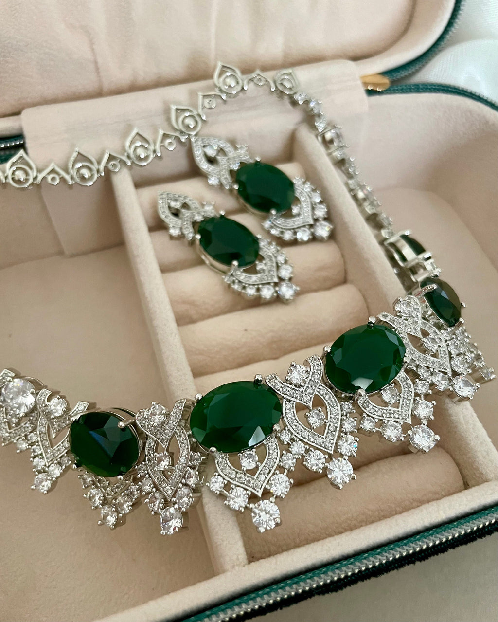 Emerald Green Faux Diamond Necklace Set