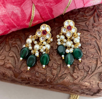 Red and Green Kundan Necklace Set/Dainty Kundan Jewelry Set/Indian Jewelry/Bollywood Jewelry/Kundan Earrings/Wedding Jewelry