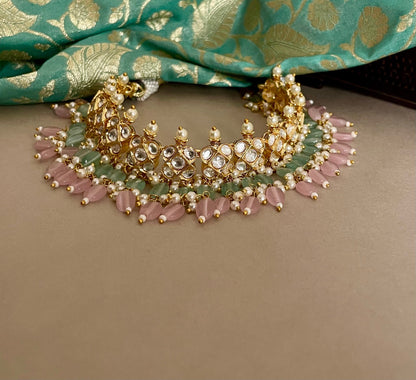 Pink and Mintgreen Kundan Necklace Set/Next to Real/Fine Jewelry/Dainty Kundan Jewelry Set/Indian Jewelry/Bollywood Jewelry/Wedding Jewelry