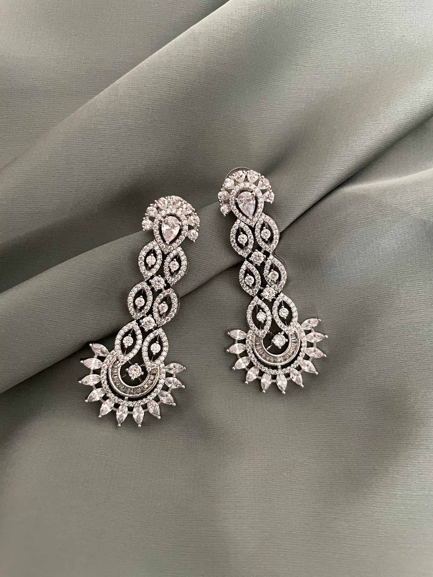 Diamond Earrings/Indian Earrings/Silver CZ Earrings/Lightweight Earrings/Next to Real Diamond Earrings/Cocktail Earrings/Wedding Jewelry