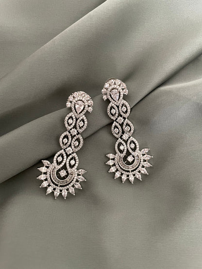 Diamond Earrings/Indian Earrings/Silver CZ Earrings/Lightweight Earrings/Next to Real Diamond Earrings/Cocktail Earrings/Wedding Jewelry