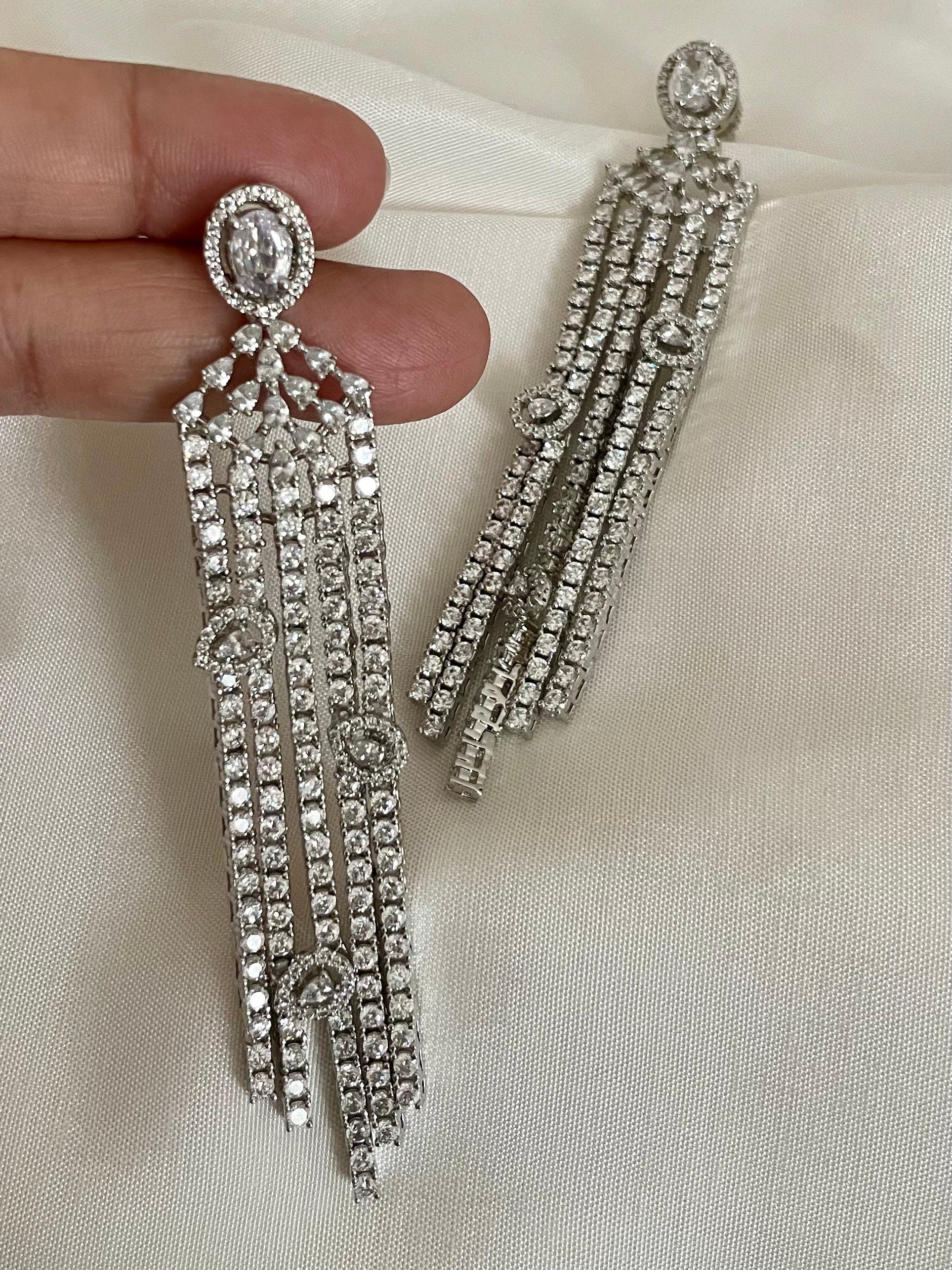 Long Faux Diamond Earrings