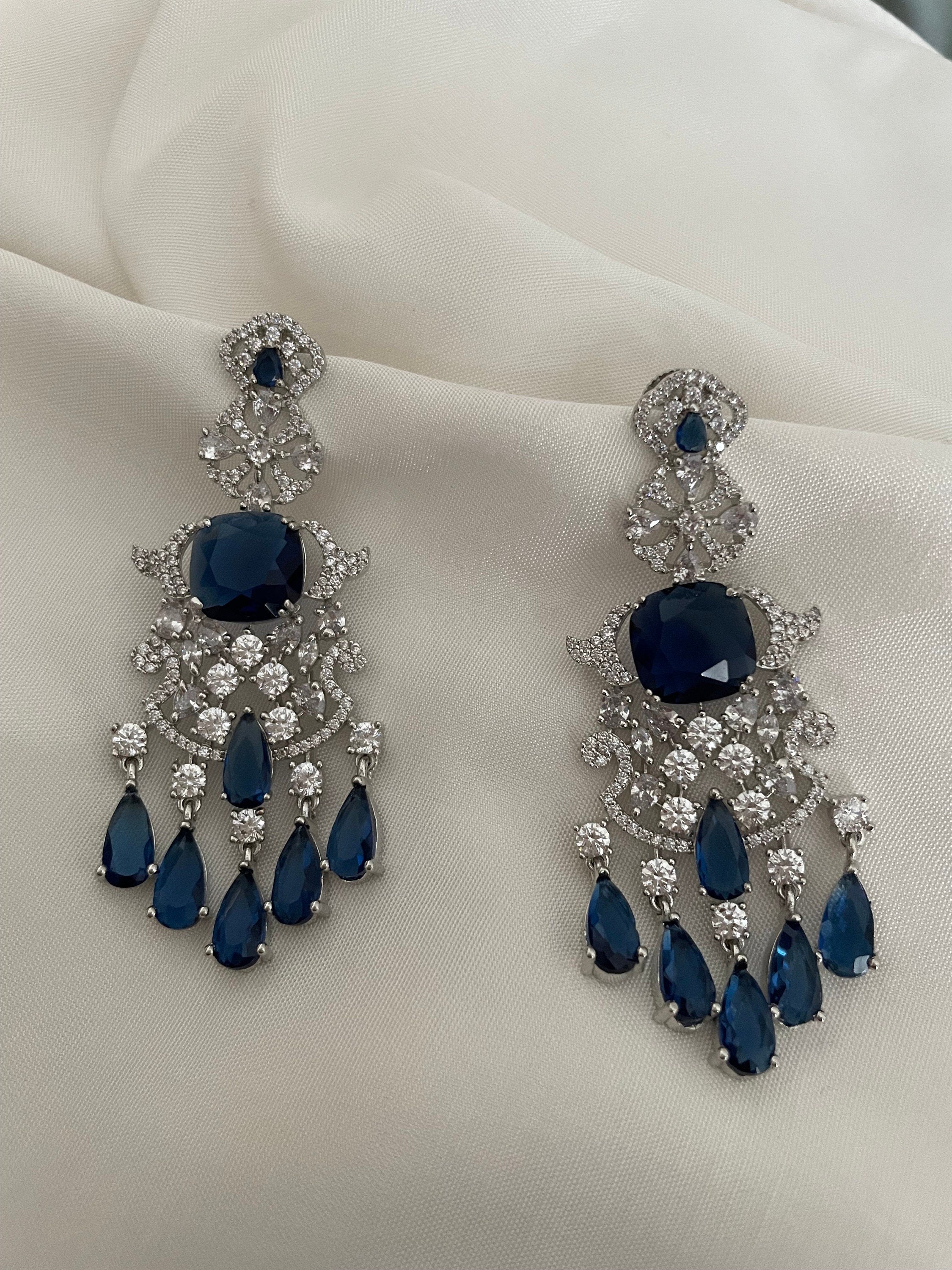 Blue Faux Diamond Earrings