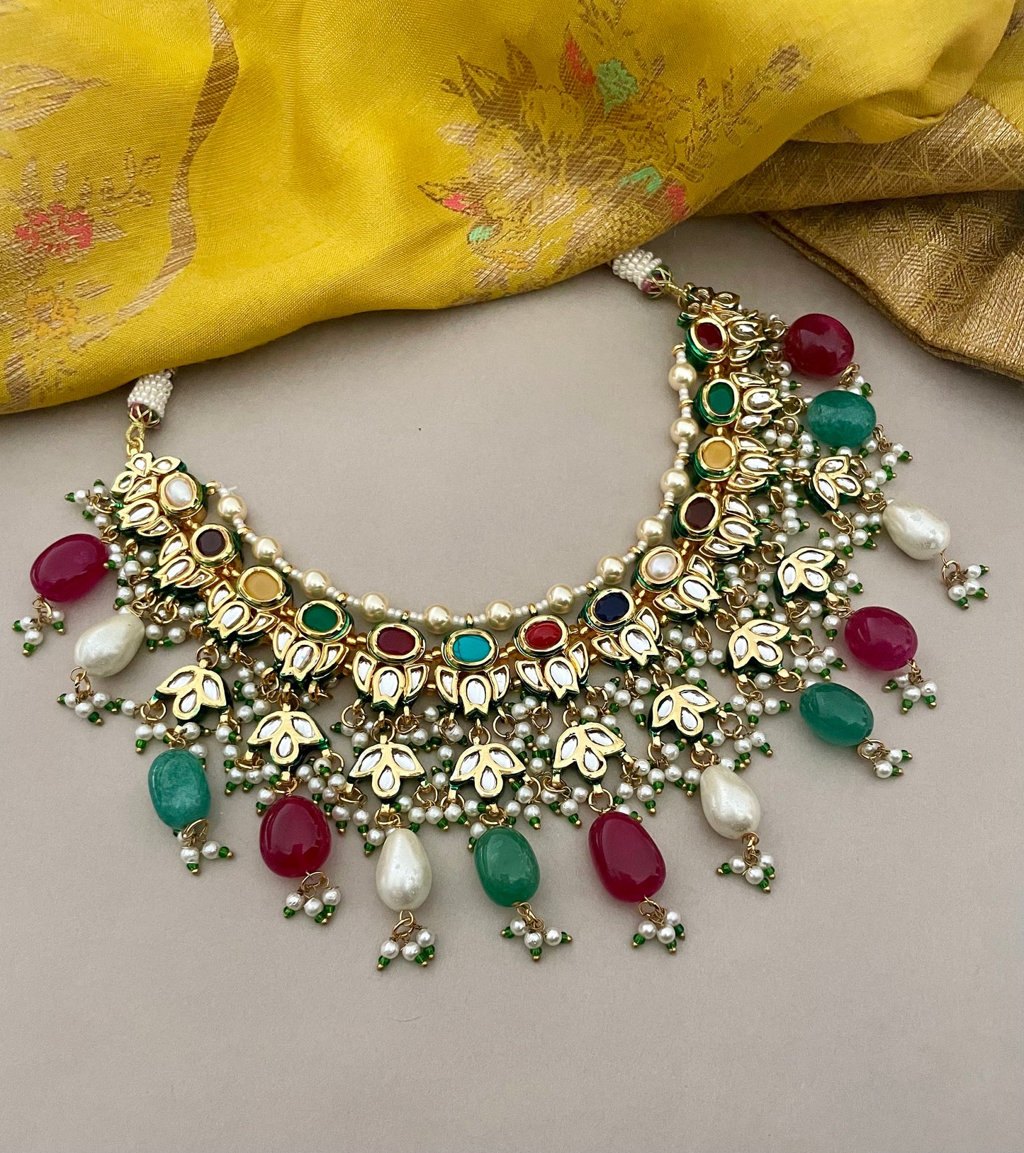 Sabyasachi Inspired/Navratan Jewelry Set/Multicolour Necklace Set/Designer Jewelry/Bollywood Jewelry/Kundan Choker Set/Indian Jewelry Set