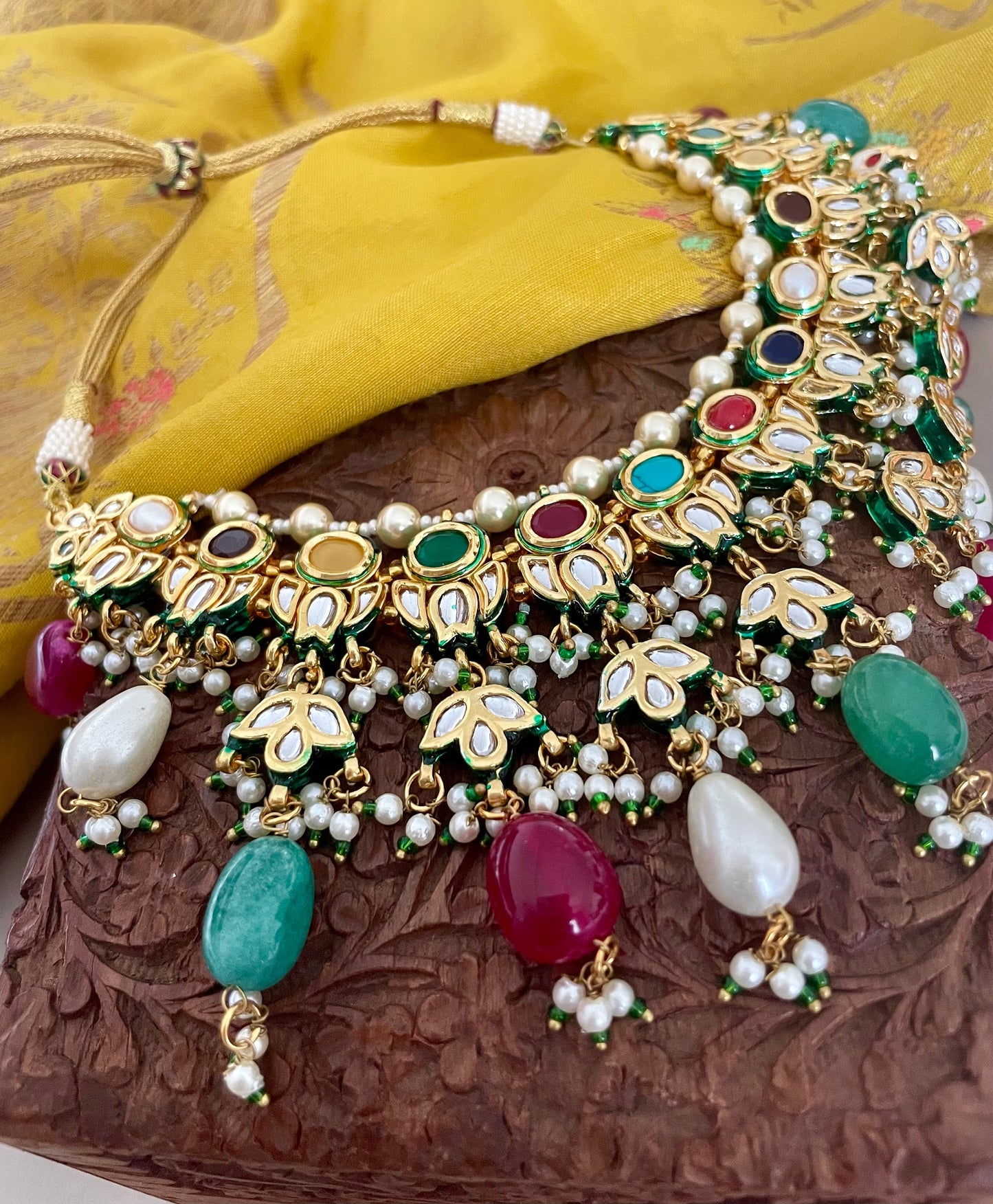 Sabyasachi Inspired/Navratan Jewelry Set/Multicolour Necklace Set/Designer Jewelry/Bollywood Jewelry/Kundan Choker Set/Indian Jewelry Set