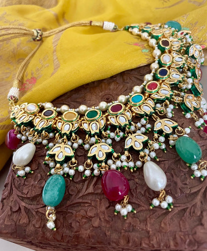 Sabyasachi Inspired/Navratan Jewelry Set/Multicolour Necklace Set/Designer Jewelry/Bollywood Jewelry/Kundan Choker Set/Indian Jewelry Set