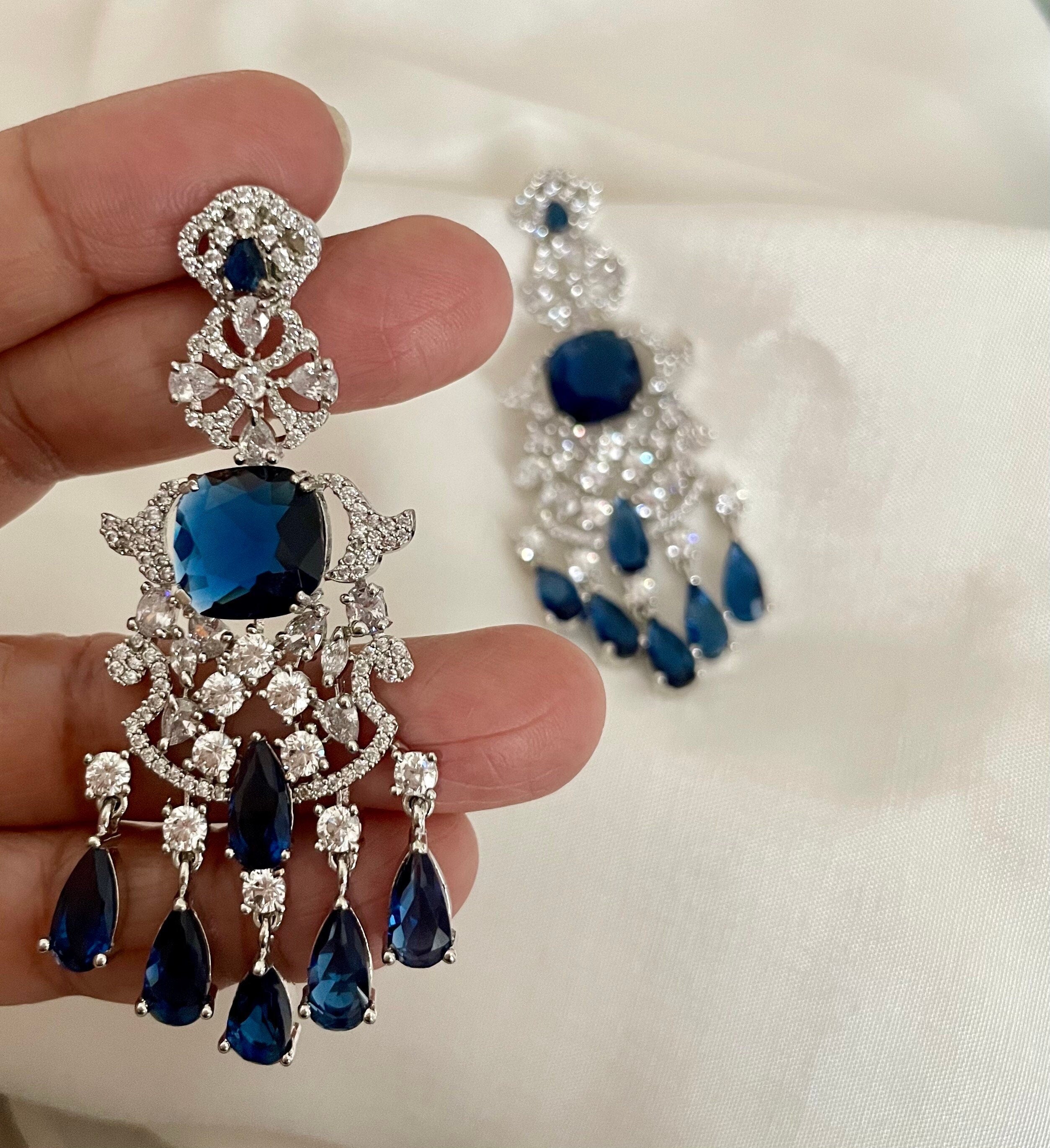 Blue Faux Diamond Earrings