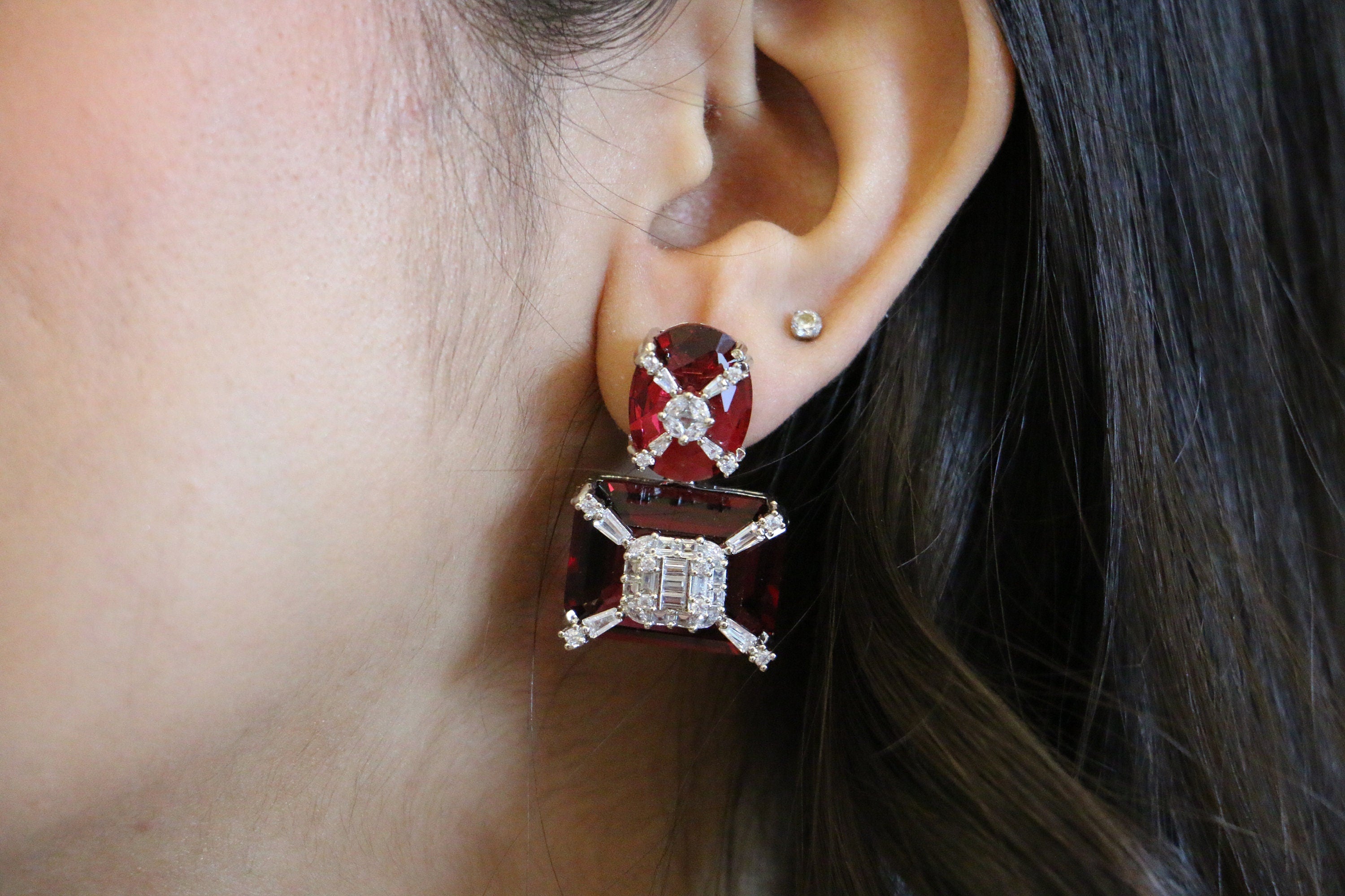 Red Faux Diamond Earrings