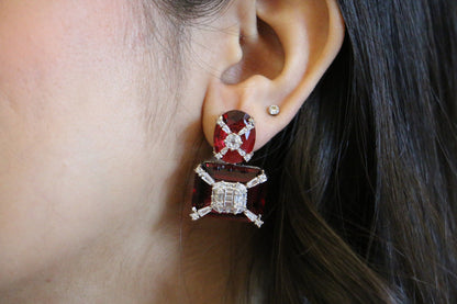 Red Diamond Earrings/Indian Jewelry/Indian Earrings/CZ Earrings/American Diamond/Cocktail Earrings/Wedding Jewelry