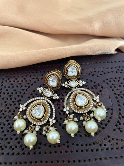 Mossanite Diamond Jewelry Set/Uncut Polki Necklace Set/Antique Gold Jewelry Set/CZ Jewelry Set/Bollywood Jewelry/Indian Jewelry Set