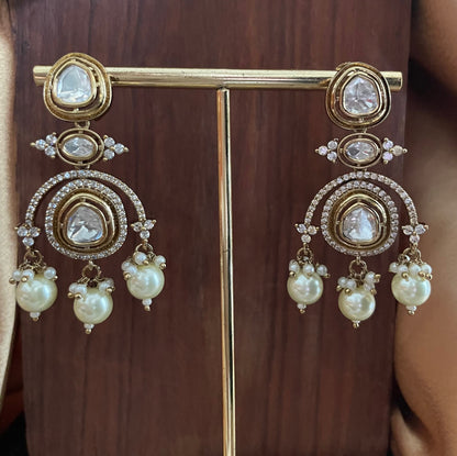 Mossanite Diamond Jewelry Set/Uncut Polki Necklace Set/Antique Gold Jewelry Set/CZ Jewelry Set/Bollywood Jewelry/Indian Jewelry Set